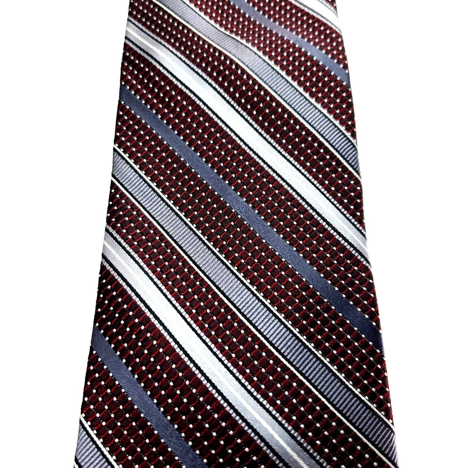Pronto Uomo Pronto Uomo Silk Tie Woven Red Silver Striped Polka Dot Skin Size ONE SIZE - 2 Thumbnail