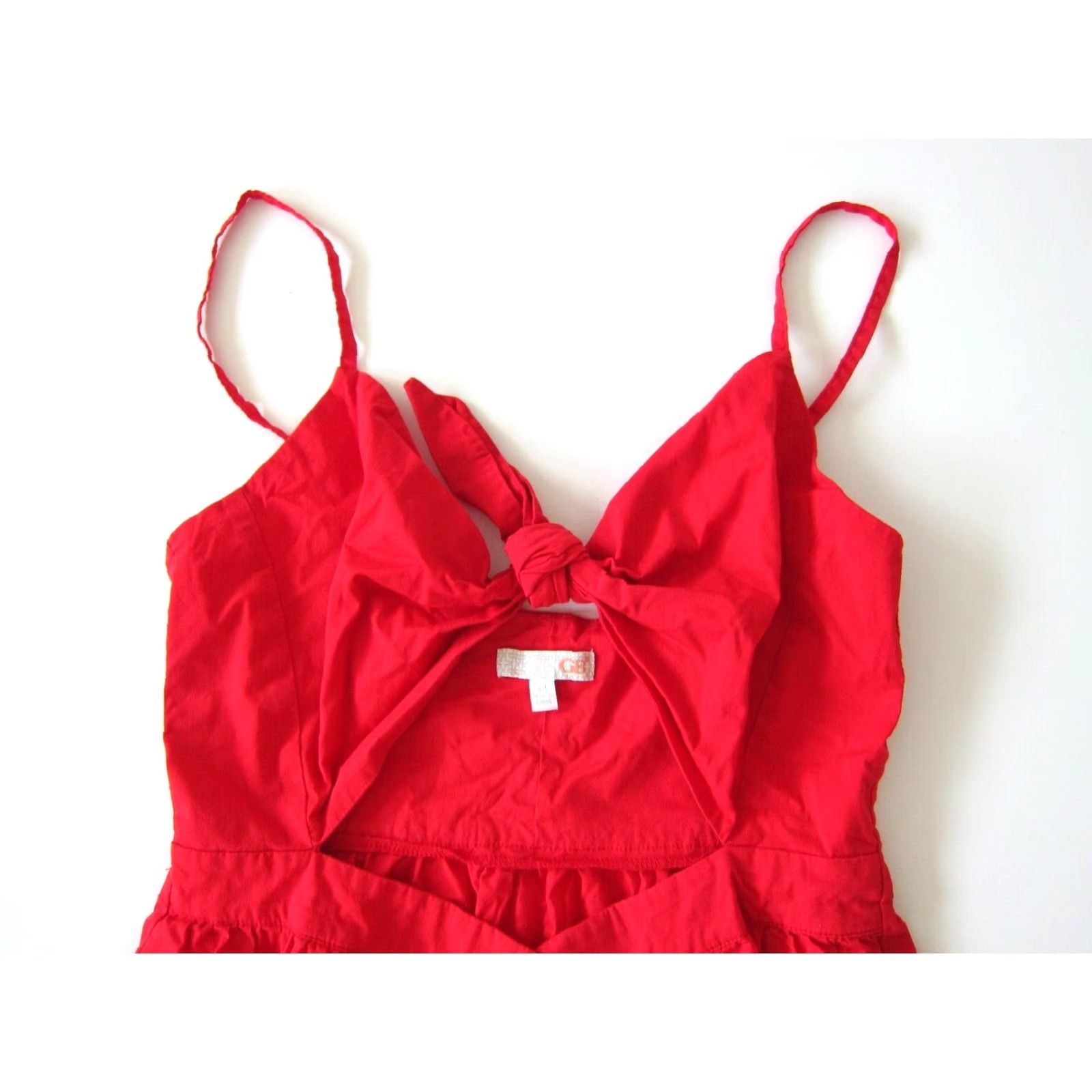 Vintage GB Cotton Stretch Red Spaghetti Strap Peep Stomach Button Down Tank Sun Dress M Size M / US 6-8 / IT 42-44 - 7 Thumbnail