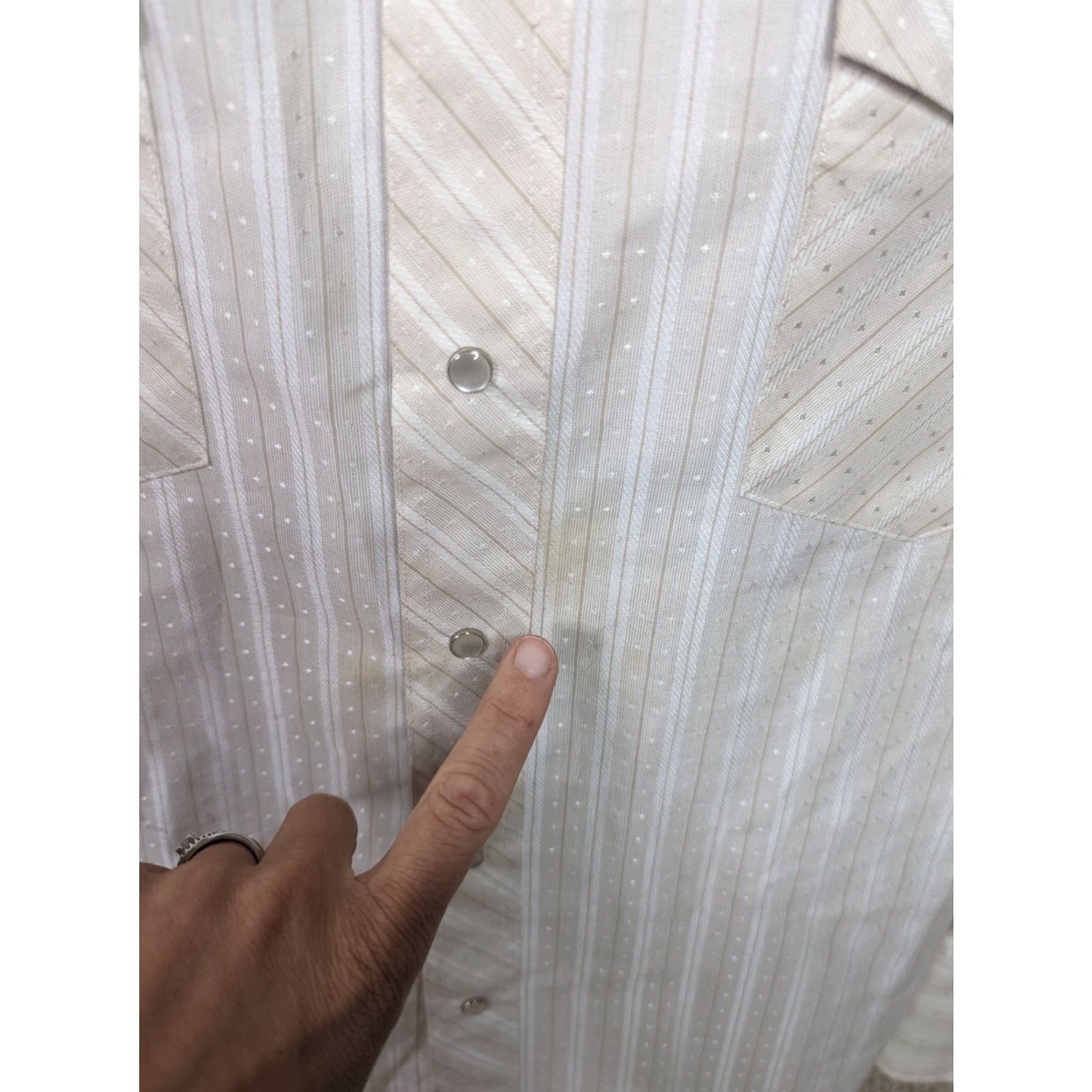 Wrangler VINTAGE Wrangler Western Pearl Snap Striped Shirt Men's XL White Flawed T3F Size US XL / EU 56 / 4 - 4 Thumbnail