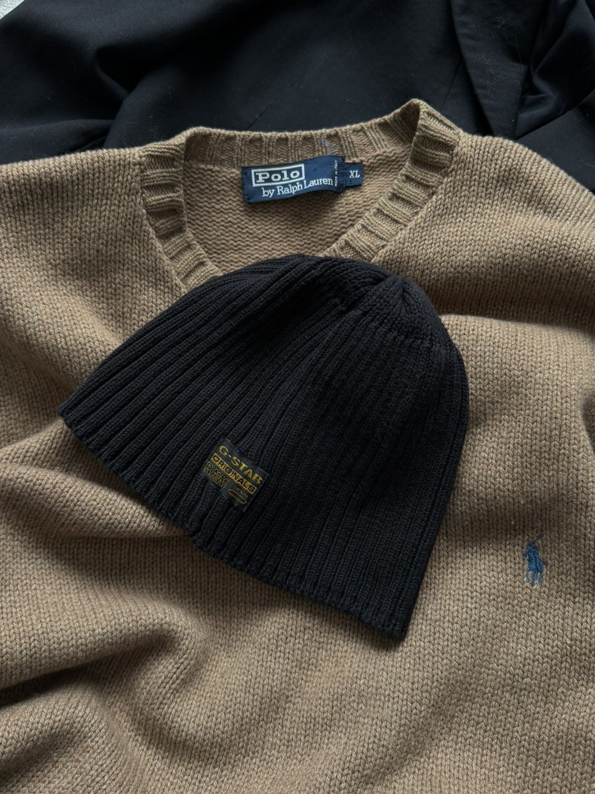 G-Star Vintage G-Star Raw Denim Big Logo Knit Beanie Hat Size ONE SIZE - 5 Thumbnail