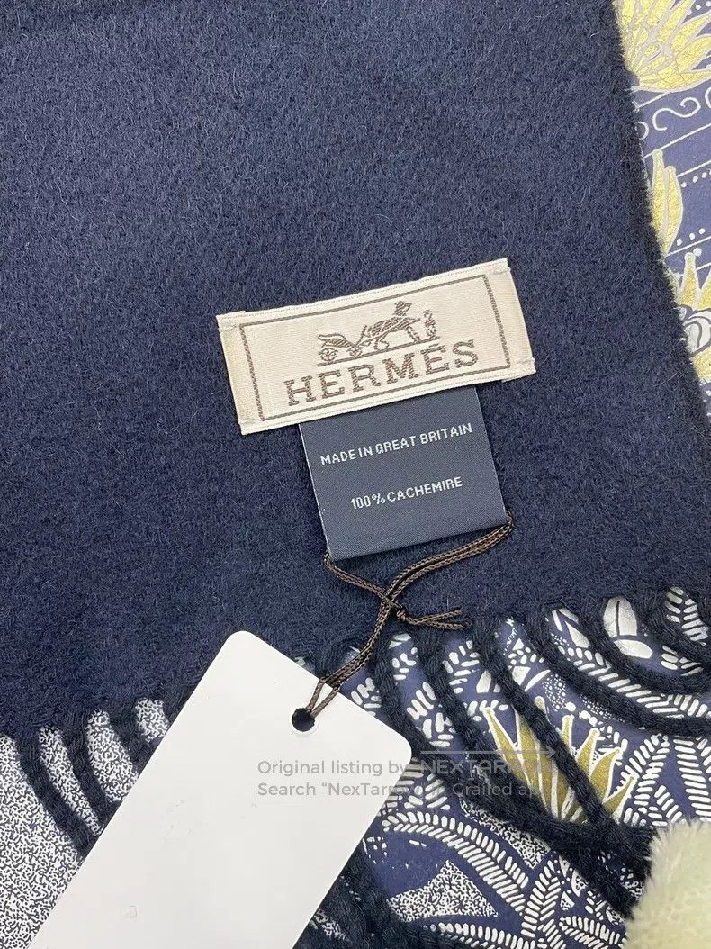 Hermes Hermes Black Blue Mixed Cashmere Fringe Scarf Size ONE SIZE - 4 Thumbnail