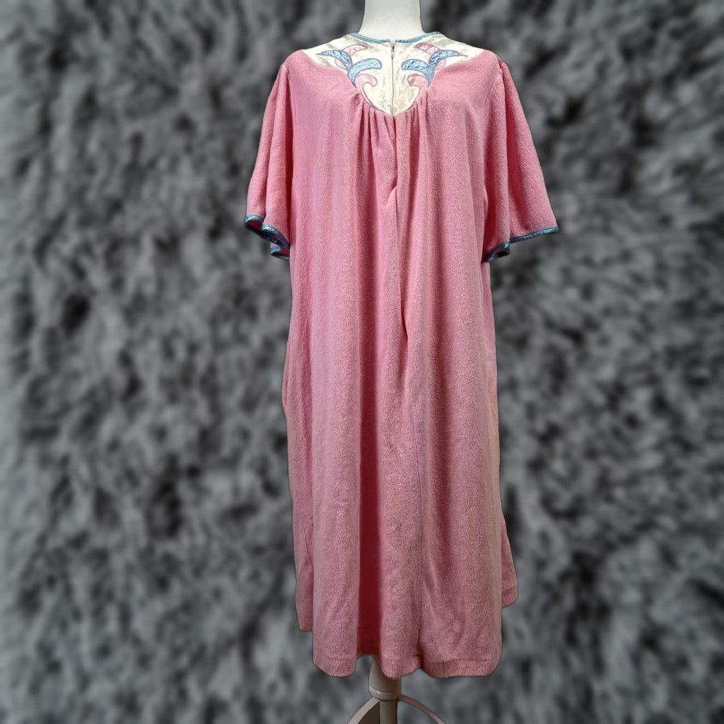 CLOT VINTAGE Vandemere Terry Cloth House Robe Kaftan 1980s Adult Large Pink Zip USA Womens Size L / US 10 / IT 46 - 1 Thumbnail