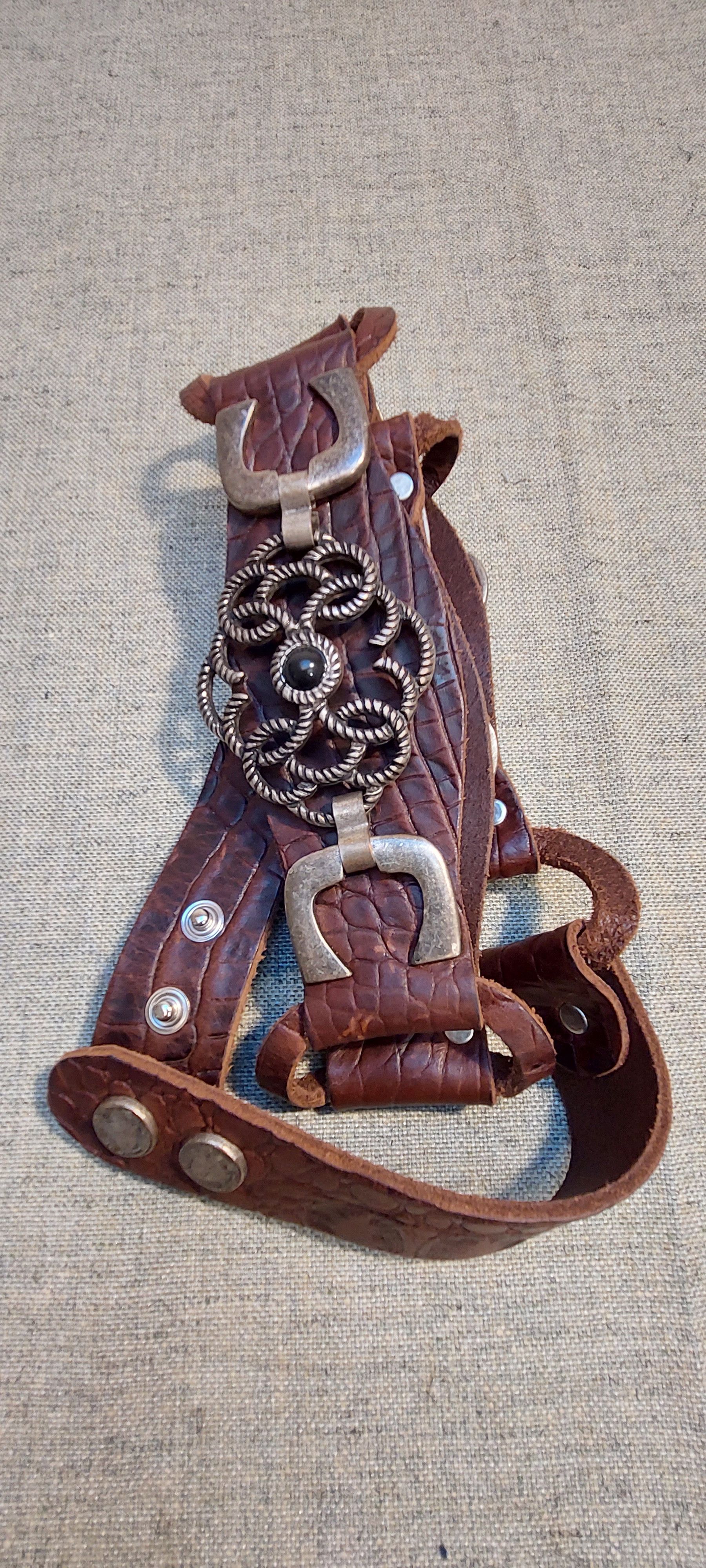 Vintage Vintage Western Leather Belt w/ Metal Rosette Accents Size ONE SIZE - 1 Thumbnail
