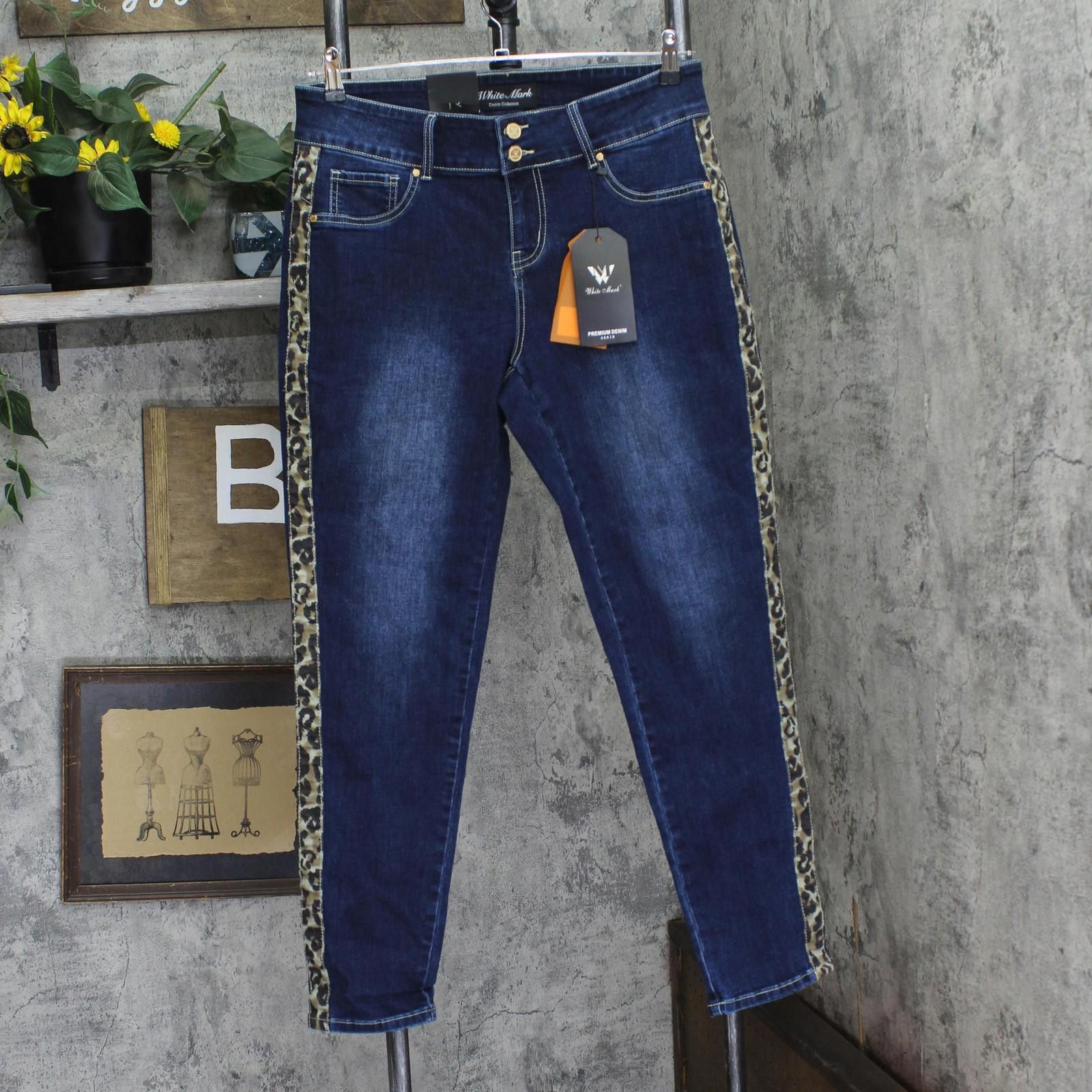 White Mark Nwt White Mark 3 Pocket Jeans Dark Wash Leopard Blue 16w Size 38" / US 16 / IT 52 - 1 Thumbnail