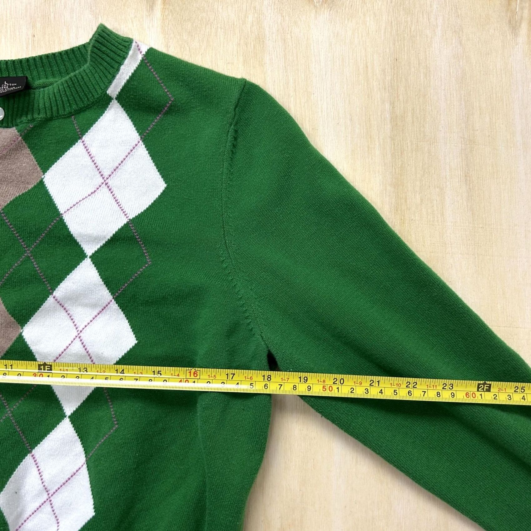 Tom Tailor TAILOR Cardigan Sweater Womens Large Green Argyle Button Crew Neck Tight-Knit Size L / US 10 / IT 46 - 5 Thumbnail