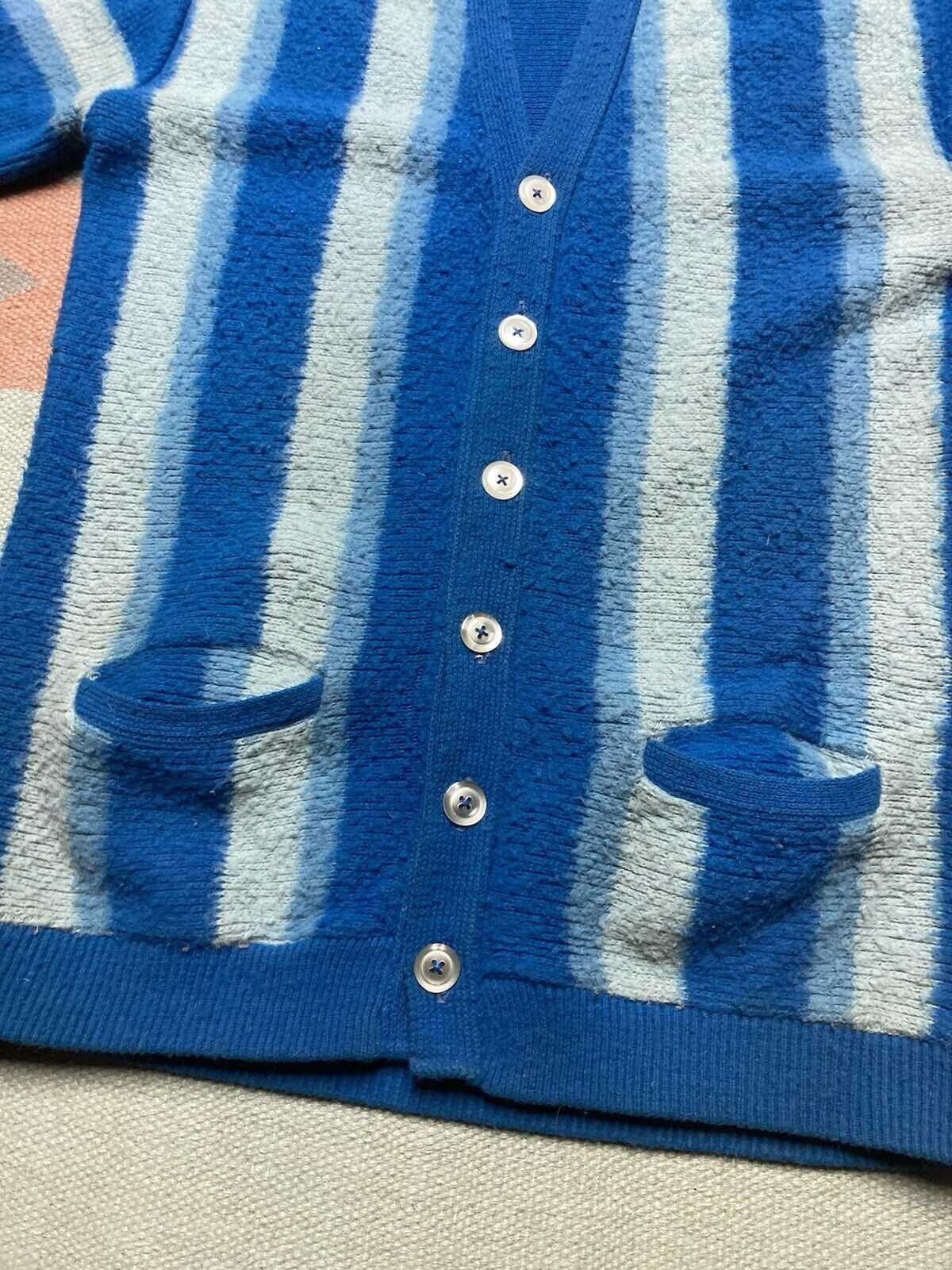 Vintage 60s cardigan sweater wool blen mohair striped fuzzy shaggy M Size US M / EU 48-50 / 2 - 3 Thumbnail