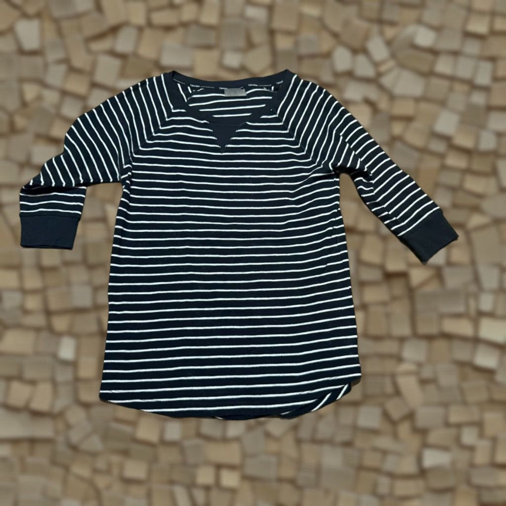 Calvin Klein Calvin Klein Shirts Women's M Black 3/4 Sleeve Crew Neck Striped Basic Tee Size M / US 6-8 / IT 42-44 - 1 Thumbnail