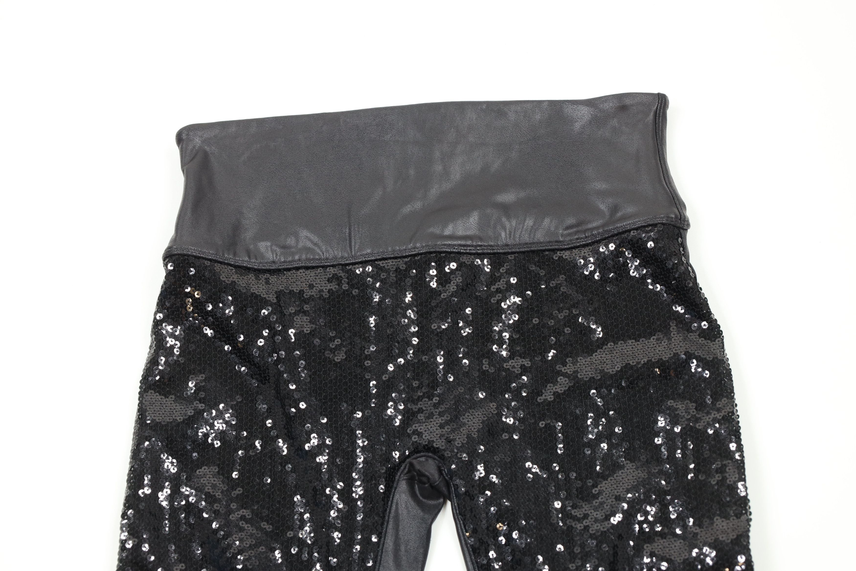 Spanx × Vintage Spanx Faux Leather Sequined Stretch Shapewear Leggings Black Size 30" / US 8 / IT 44 - 2 Thumbnail
