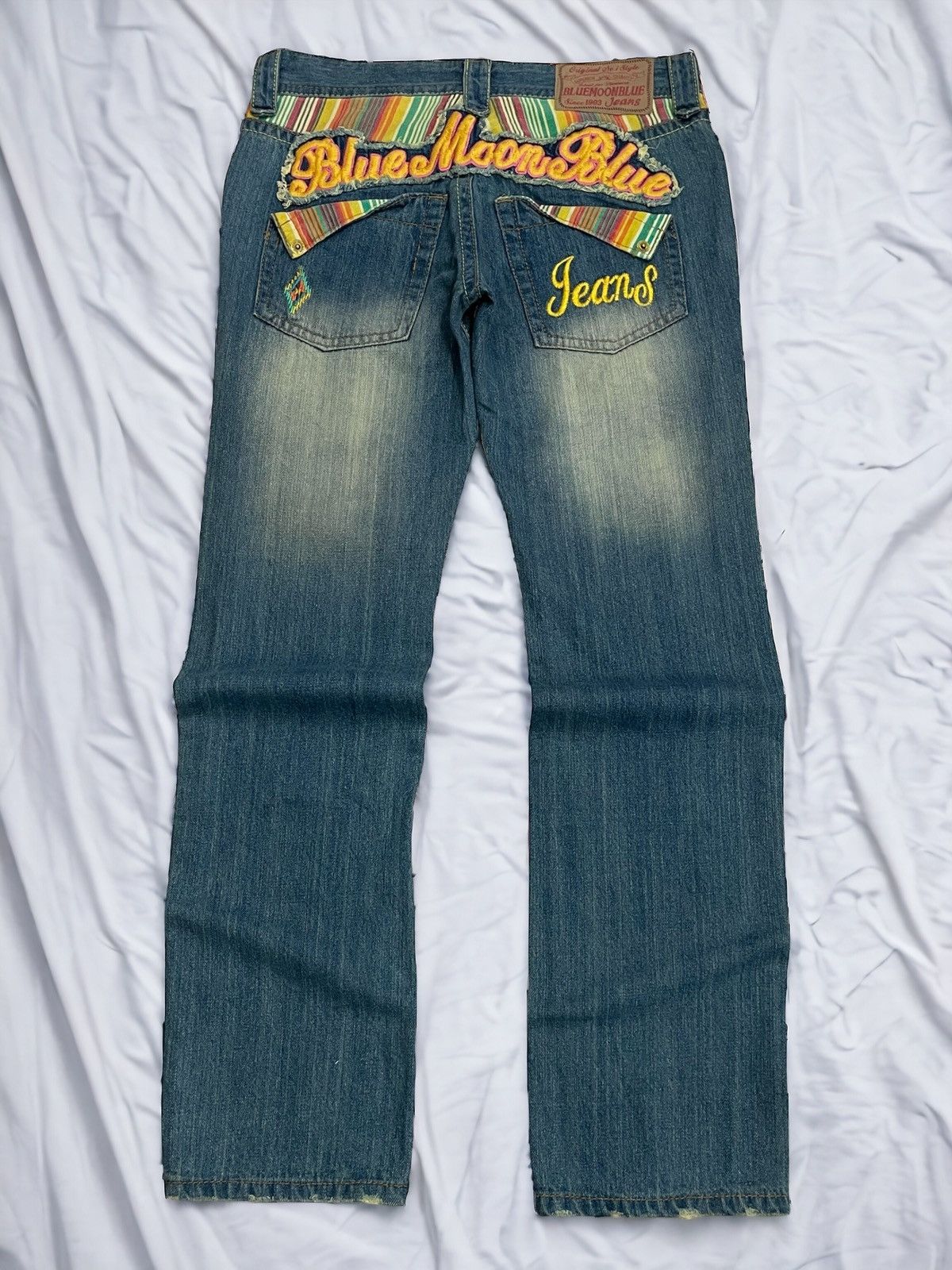 Japan Blue Vintage Blue Moon Blue Embroidery Tartan Plaid Junya Style Size 29" - 1 Thumbnail
