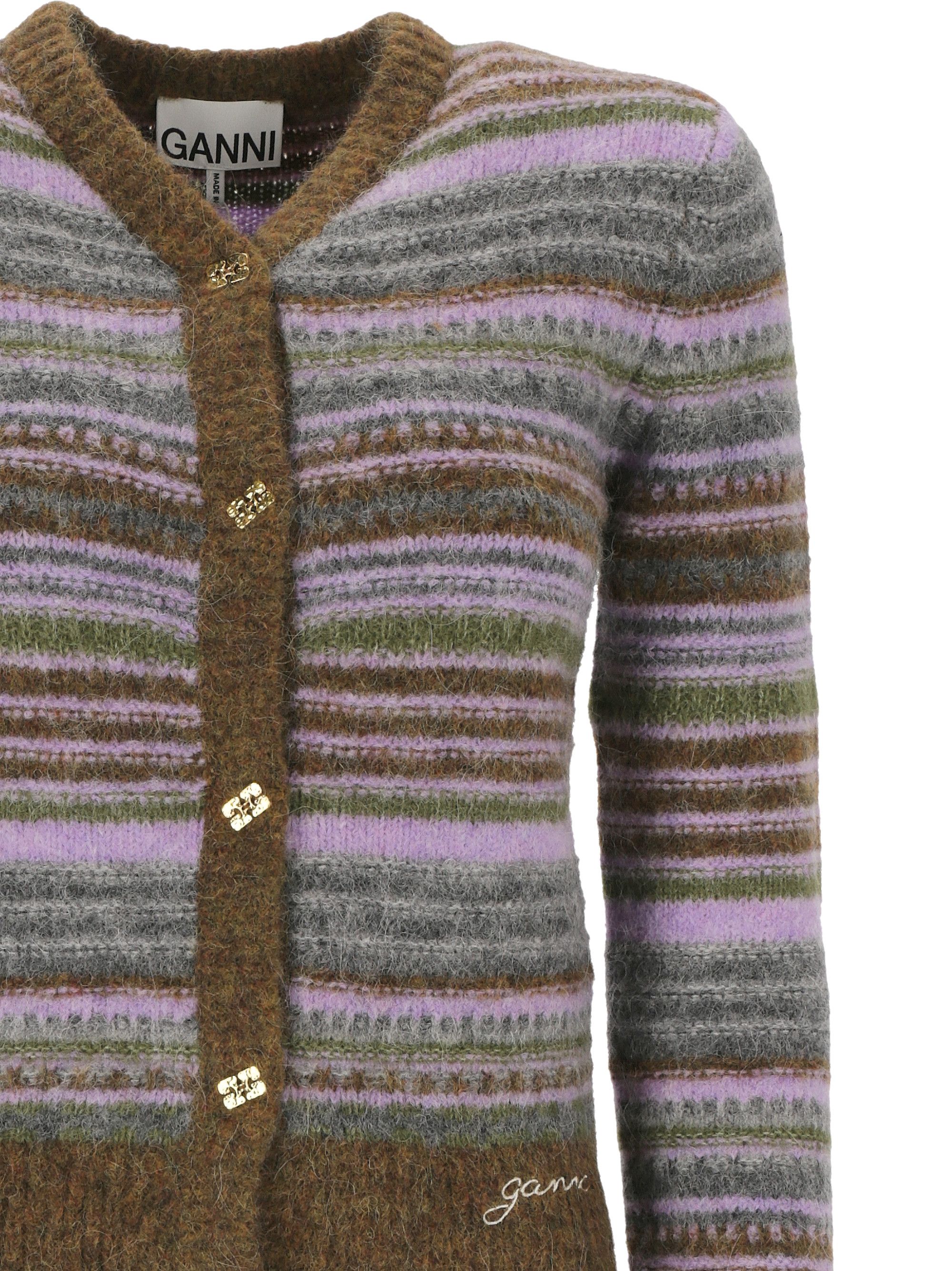 Ganni o1s22i1n0525 Soft Striped Cardigan in Multicolor Size M / US 6-8 / IT 42-44 - 2 Thumbnail