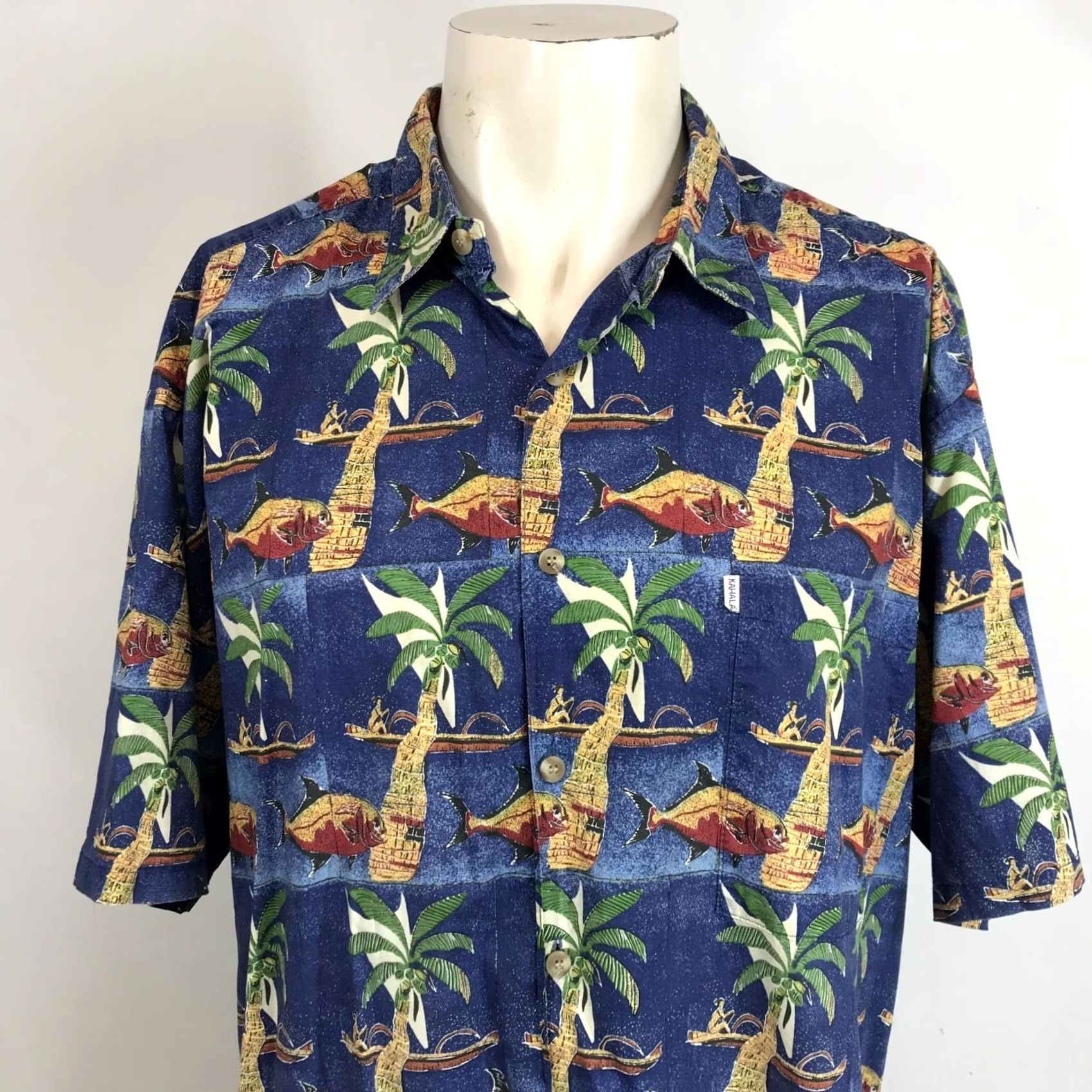 Vintage Kahala Mens XL Blue Hawaiian Shirt Button Collared 100% Cotton Size US XL / EU 56 / 4 - 2 Thumbnail