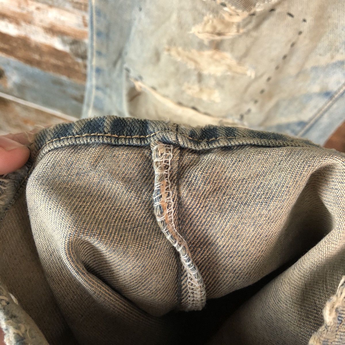 GL Hearth Blue patchwork Distressed Denim Pants #A2177