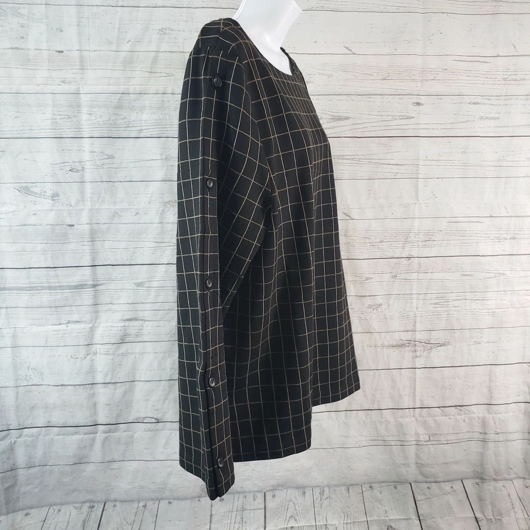 J. Jill J. Jill Blouse Shirt Womens Ponte Knit Top XL Black Windowpane Long Sleeve Size XL / US 12-14 / IT 48-50 - 3 Thumbnail
