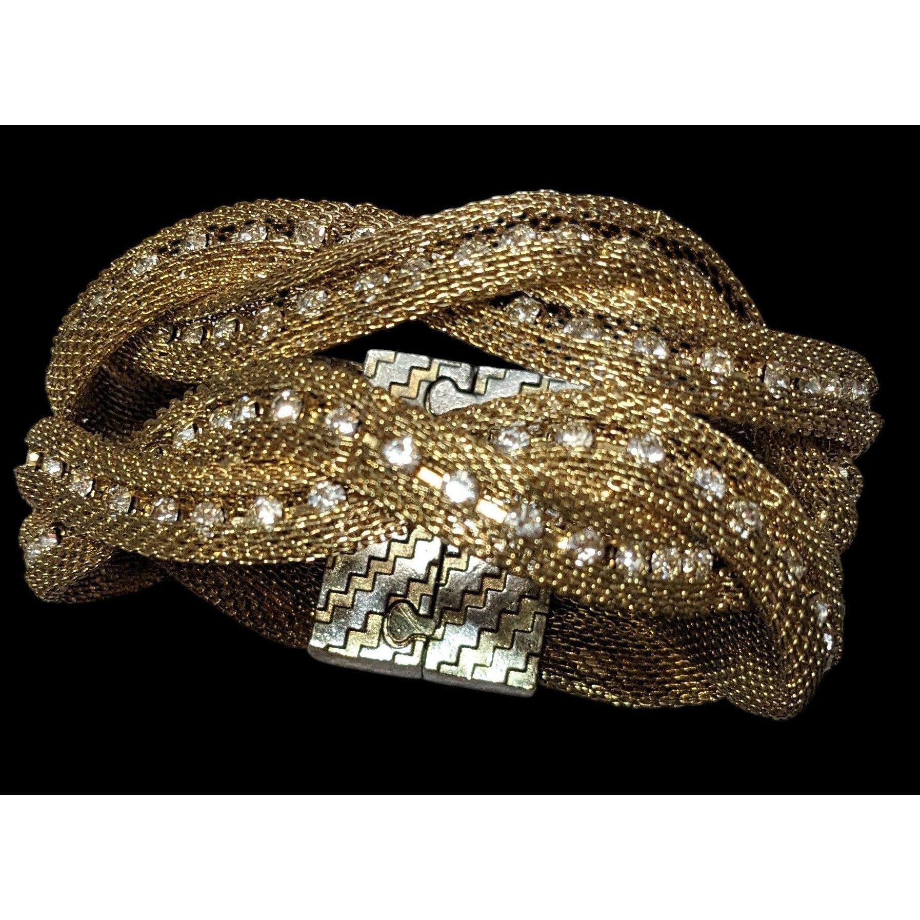 Other Vintage Gold Tone Mesh And Rhinestone Braided Magnetic Brace Size ONE SIZE - 1 Thumbnail
