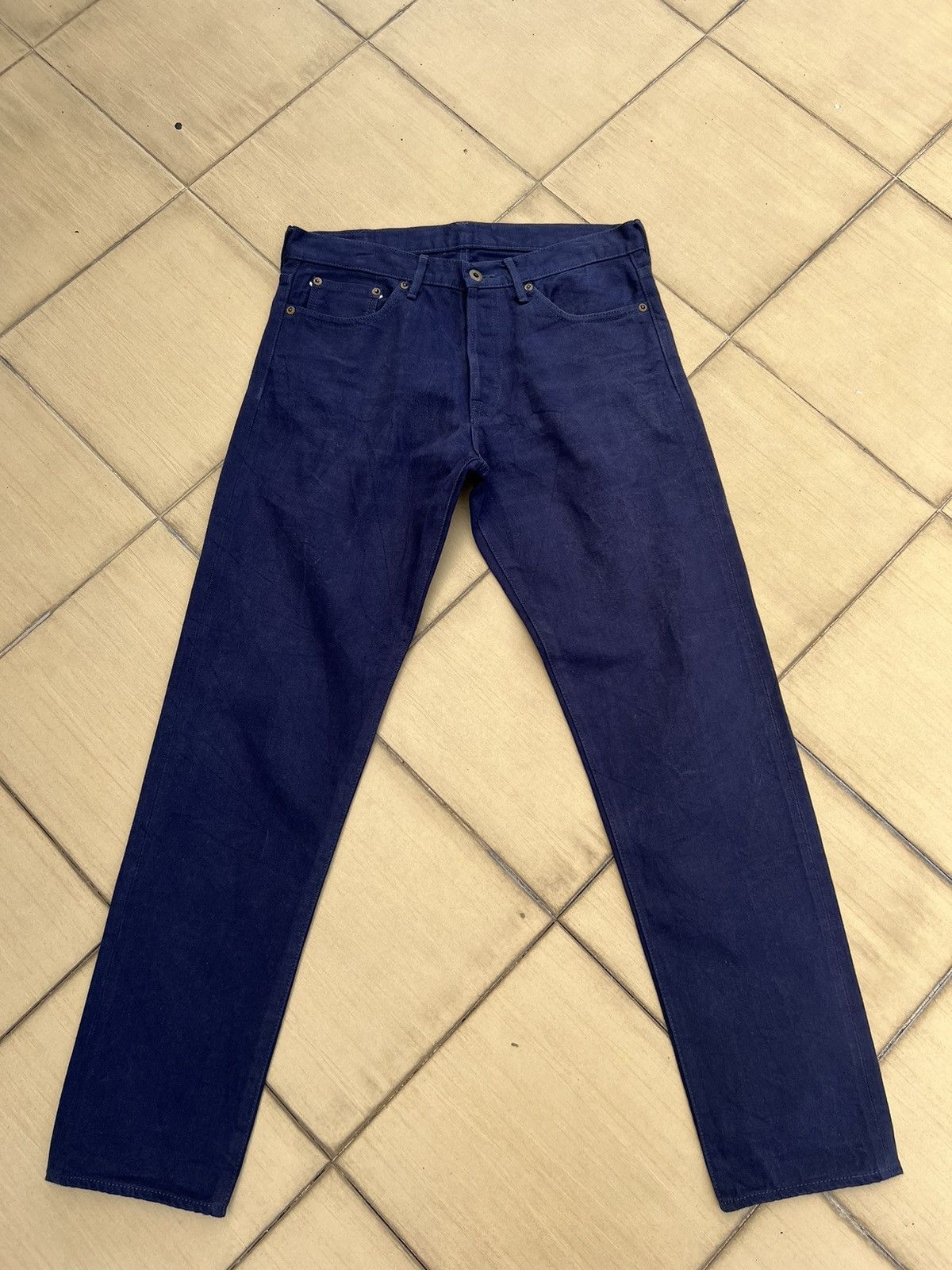 image of Japan Blue Jb0625 Leather Patch Indigo Denim Slim Jeans in Indigo Blue, Men's (Size 31)