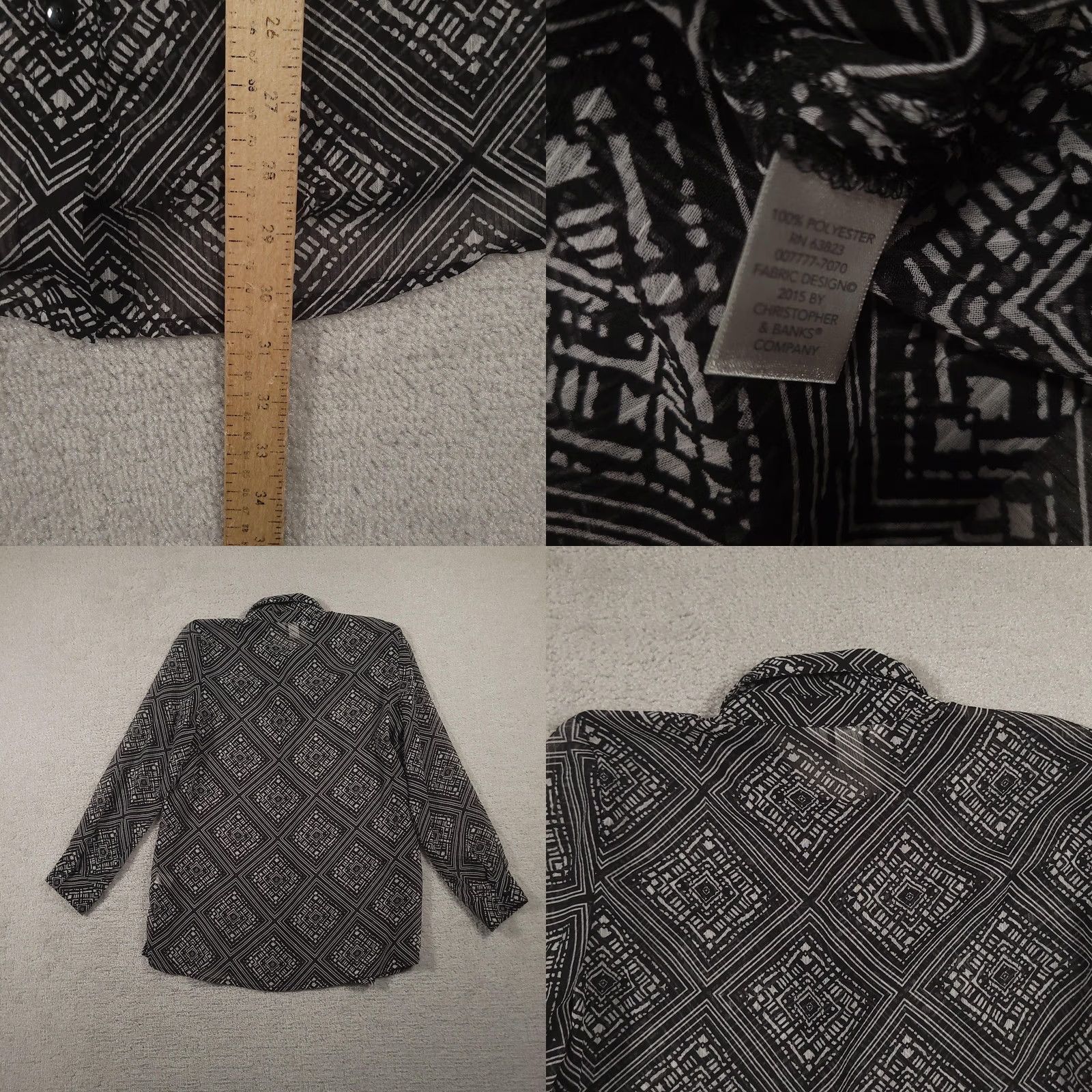 Vintage Christopher & Banks Blouse Womens Large Black White Geometric Print Button Front Size L / US 10 / IT 46 - 8 Thumbnail