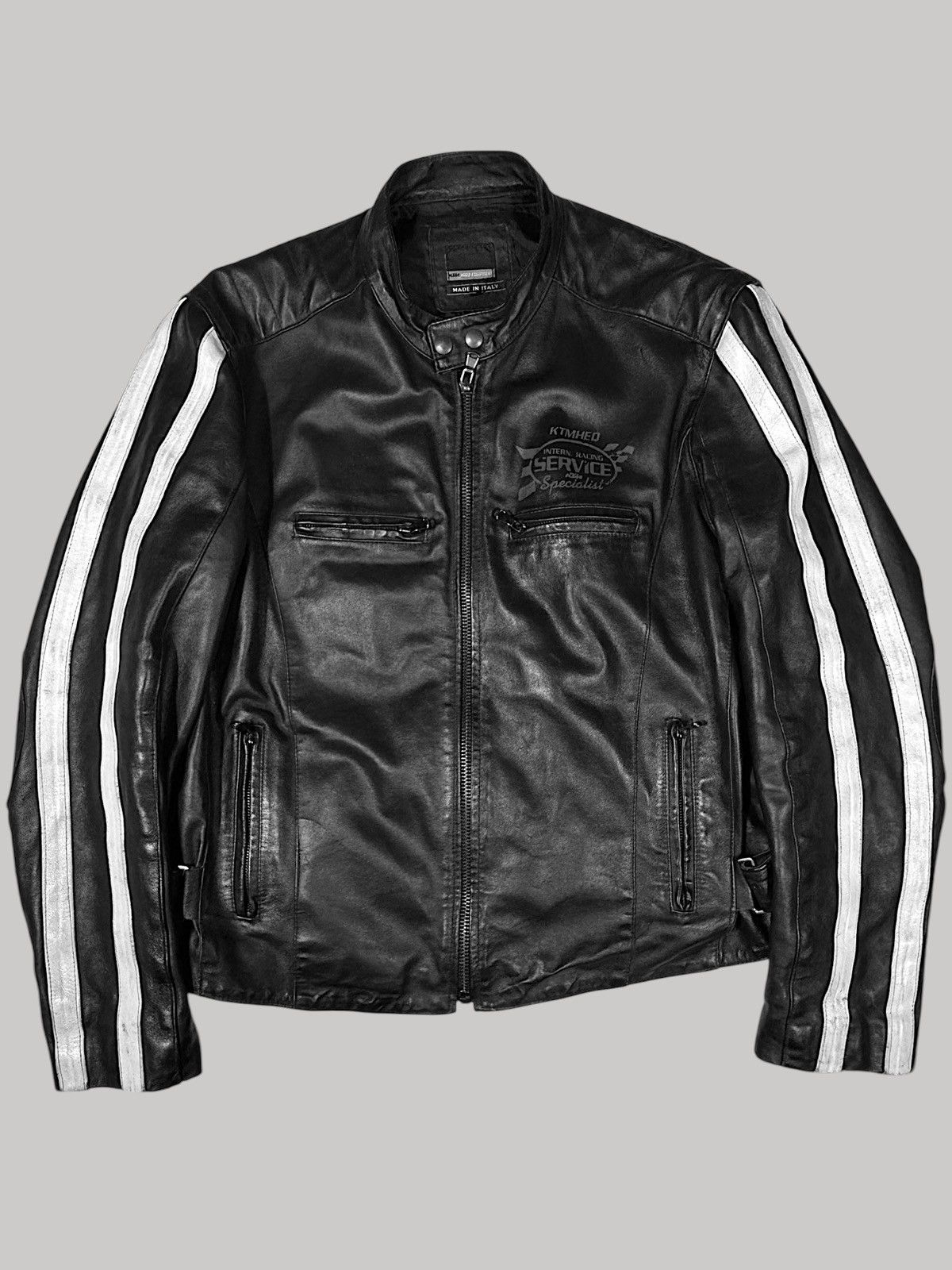 Vintage Racer stripe leather jacket moto Size US XL / EU 56 / 4 - 1 Thumbnail