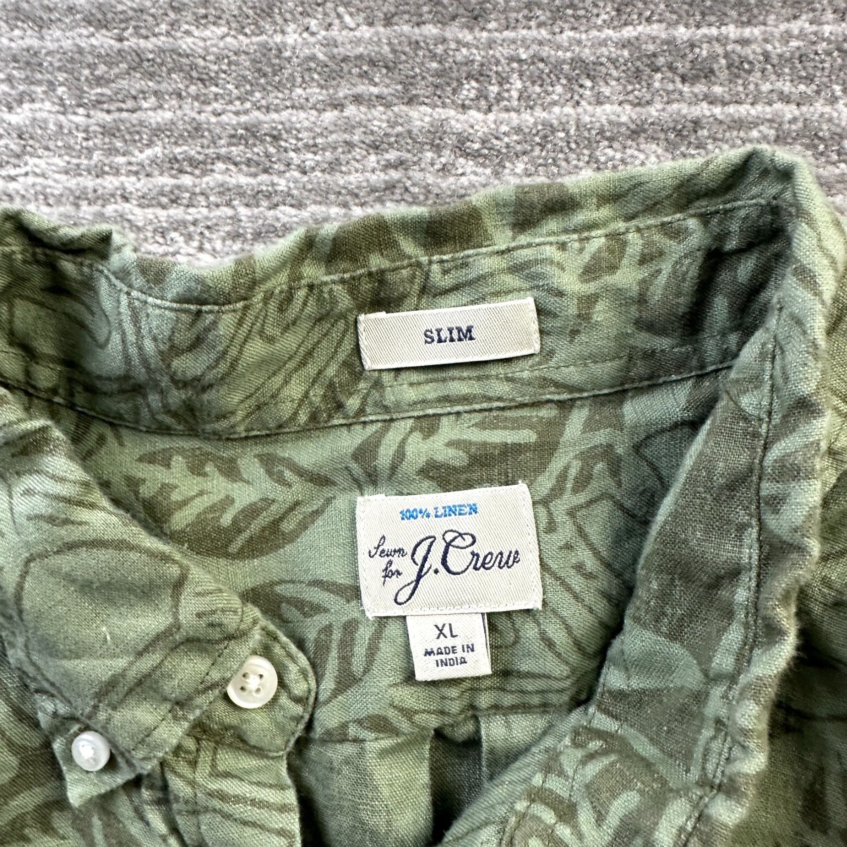 J.Crew J Crew Shirt Mens Extra Large Green Camp Linen Floral Hawaiian Slim Size US XL / EU 56 / 4 - 6 Thumbnail