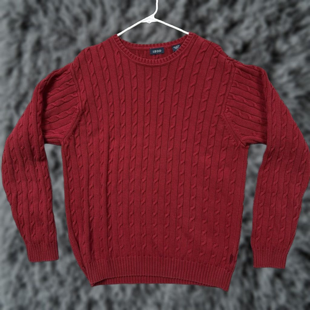 Izod IZOD Sweater Red Cable-Knit Crewneck Cotton L Men’s Regular Fit Pullover Casual Fall Winter Size US L / EU 52-54 / 3 - 1 Thumbnail