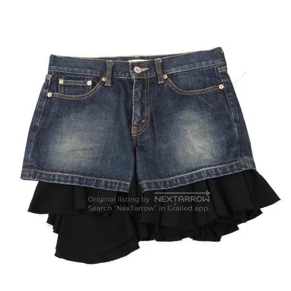 Junya Watanabe black vintage denim skirt with ruffles. Size 26" / US 2 / IT 38 - 2 Thumbnail