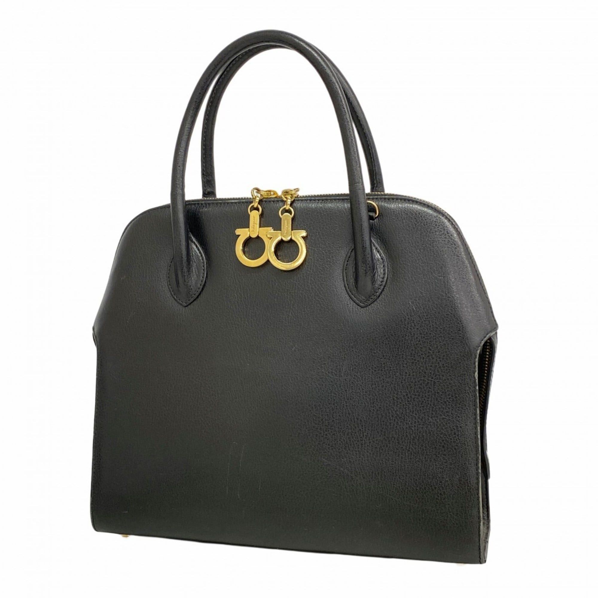 Salvatore Ferragamo Gancini Leather Handbag, Black, Women's