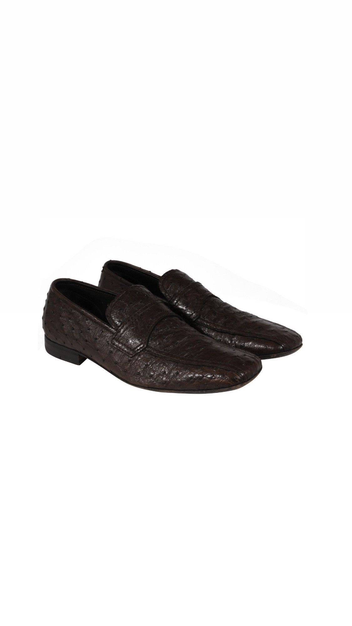 Prada Penny Loafers Brown Ostrich Leather Slip On - 02476 Size US 8 / EU 41 - 1 Thumbnail