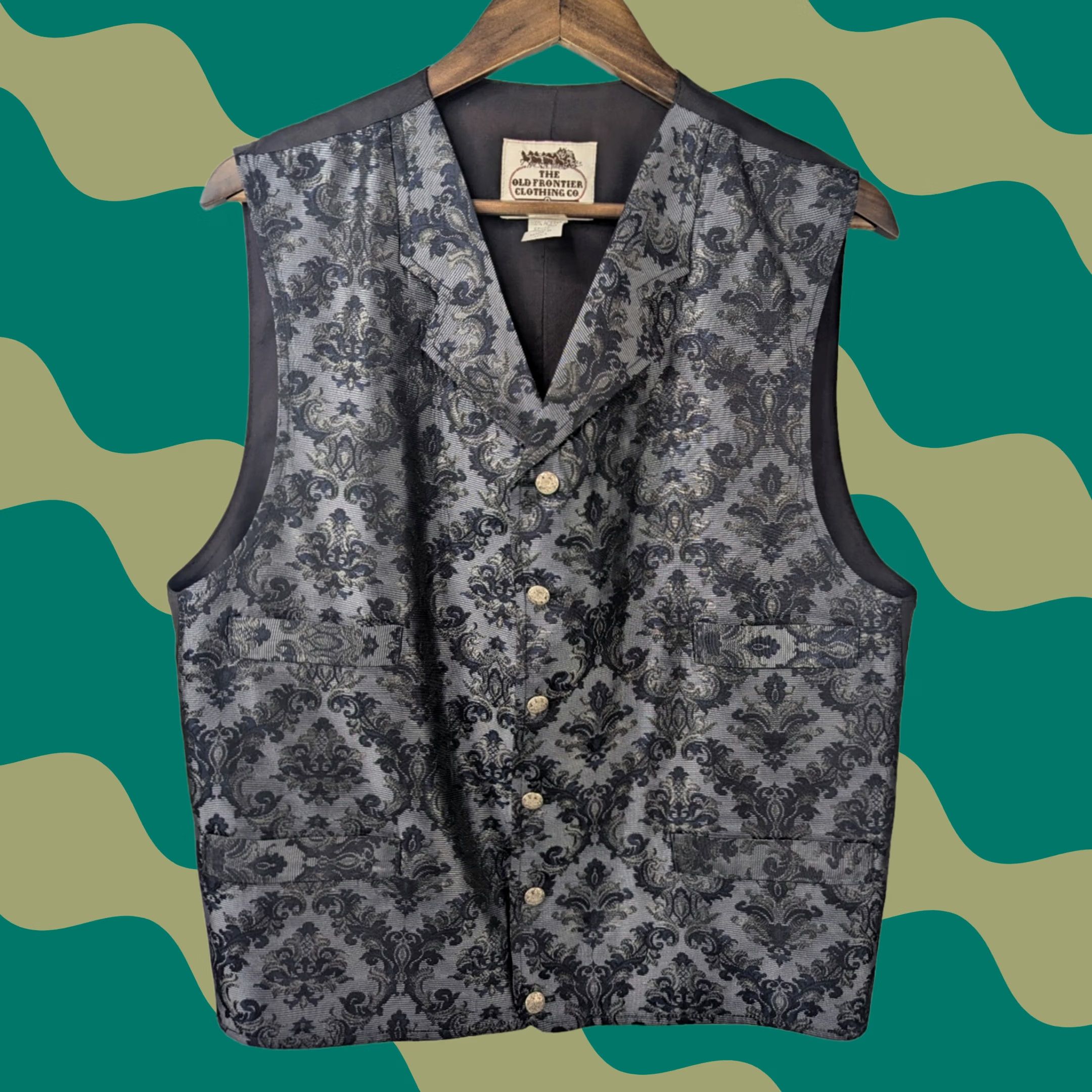 Vintage VINTAGE The Old Frontier Clothing Co Floral Vest Men's Large Gray Navy Button USA Western 80s Slim Regular Buttoned Vest Mens Size US L / EU 52-54 / 3 - 1 Thumbnail