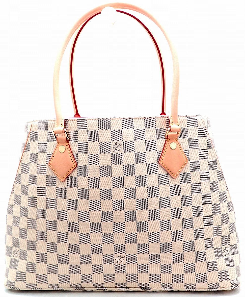 image of Louis Vuitton Damier Azur Calvi Tote Shoulder Bag Grenade in White, Women's