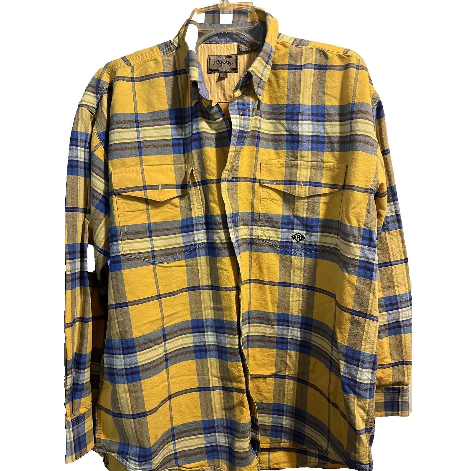 Roper Roper Vintage Men’s L Yellow Plaid LS Cotton Western Shirt Size US L / EU 52-54 / 3 - 1 Thumbnail