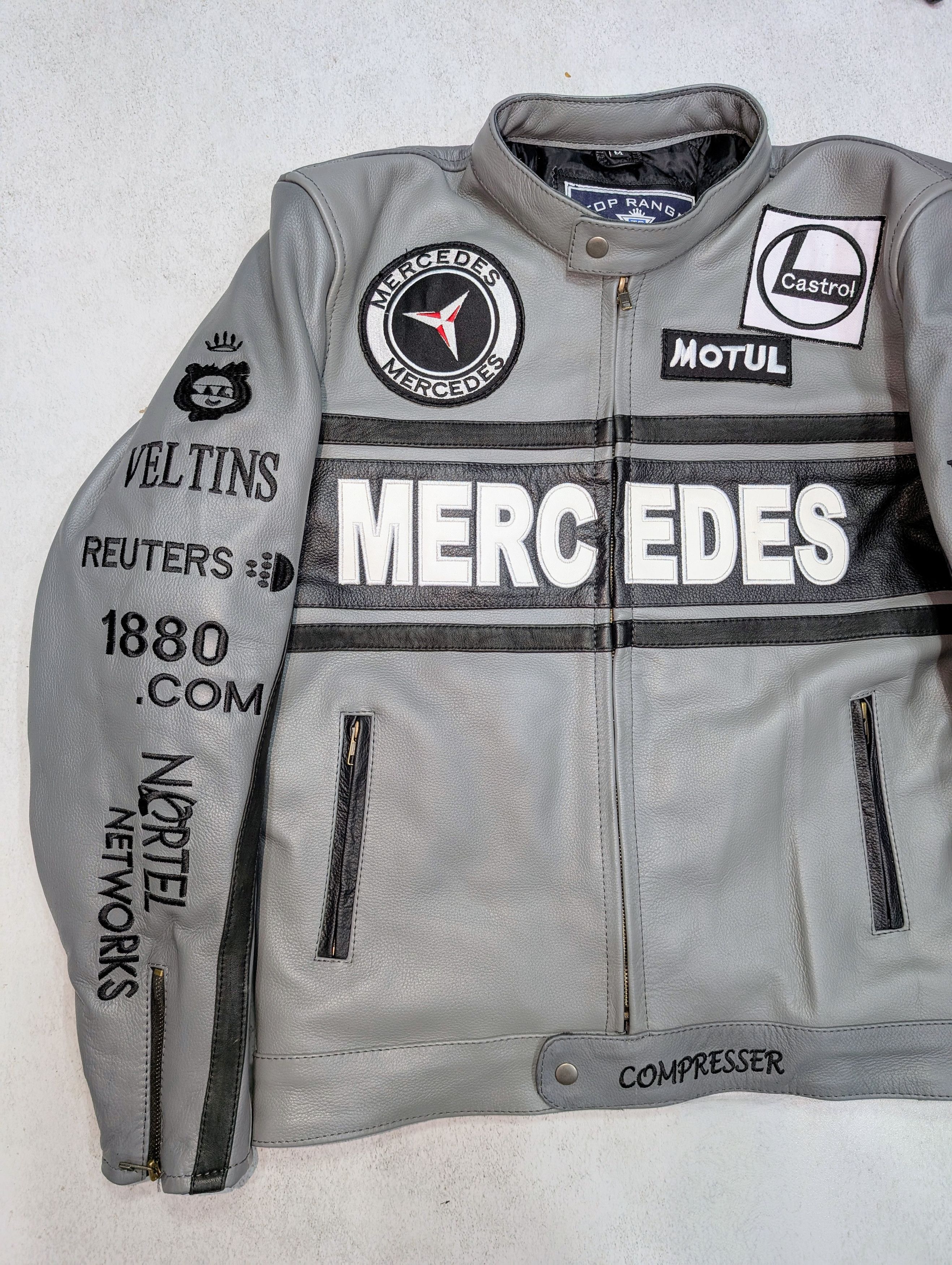 Formula 1 💥 Mercedes Benz 💥 Grey Racing Leather Jacket Streetwear Size US L / EU 52-54 / 3 - 3 Thumbnail