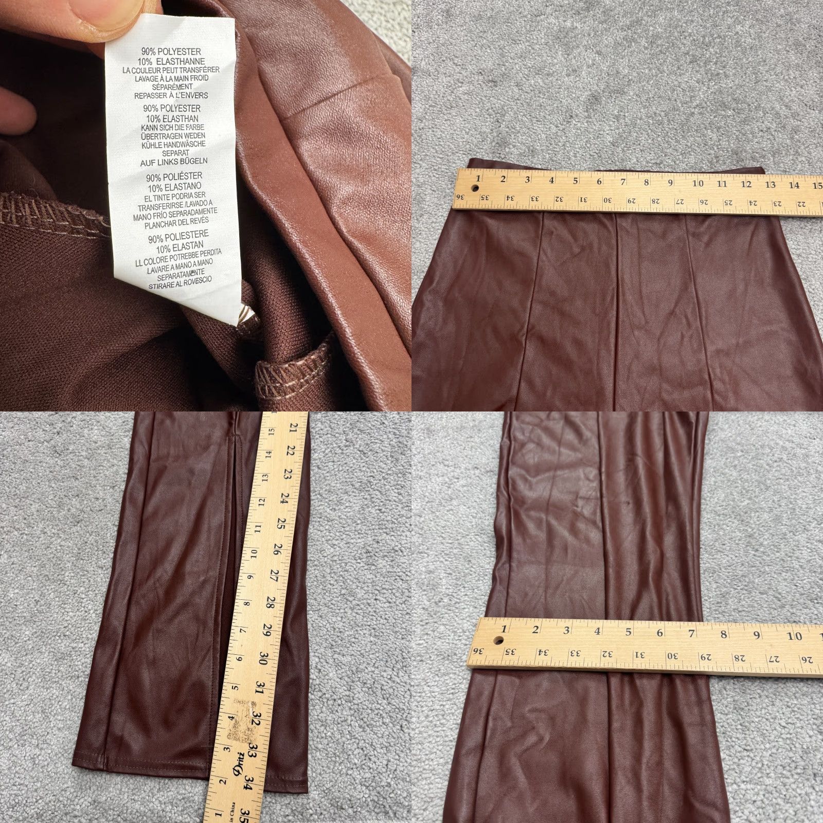 PrettyLittleThing PrettyLittleThing Choclate Faux Leather Flare Pants Womens 4 High Rise Split Hem Brown Size 27" / US 4 / IT 40 - 8 Thumbnail