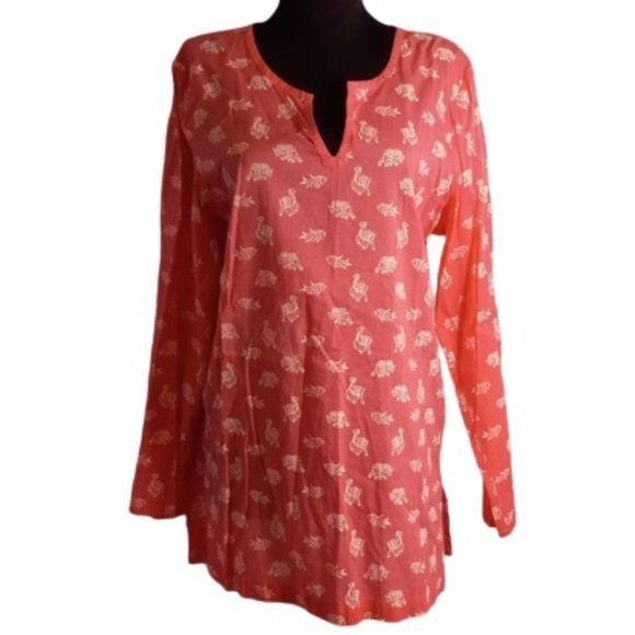 J. Jill J. Jill Size M Womens Coral Elephant Fish Print Long Sleeve Size M / US 6-8 / IT 42-44 - 1 Thumbnail