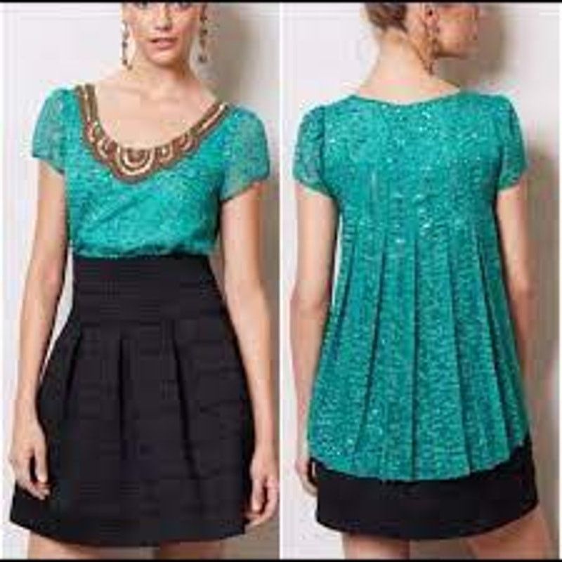 Neiman Marcus Sachin + Babi for Anthropologie Carcanet Blouse Aqua Green Size S / US 4 / IT 40 - 1 Thumbnail