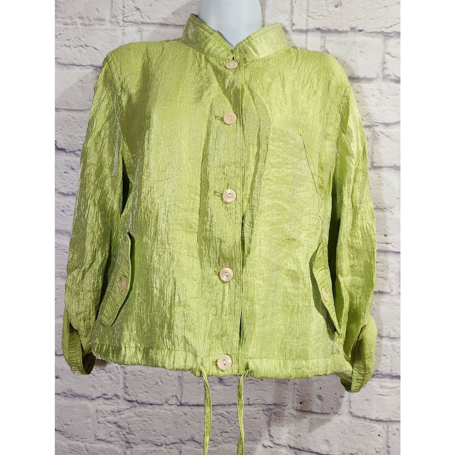 Other Linear Lime Green Shiny Material Button Up Blazer PL Soft Size L / US 10 / IT 46 - 1 Thumbnail
