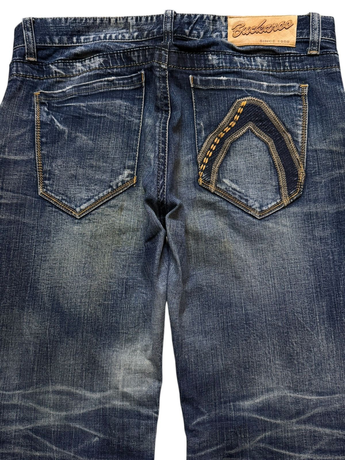 If Six Was Nine Vintage Y2K Buckaro Blue Faded Wash Whisker Distressed Jeans Size US 35 - 4 Thumbnail