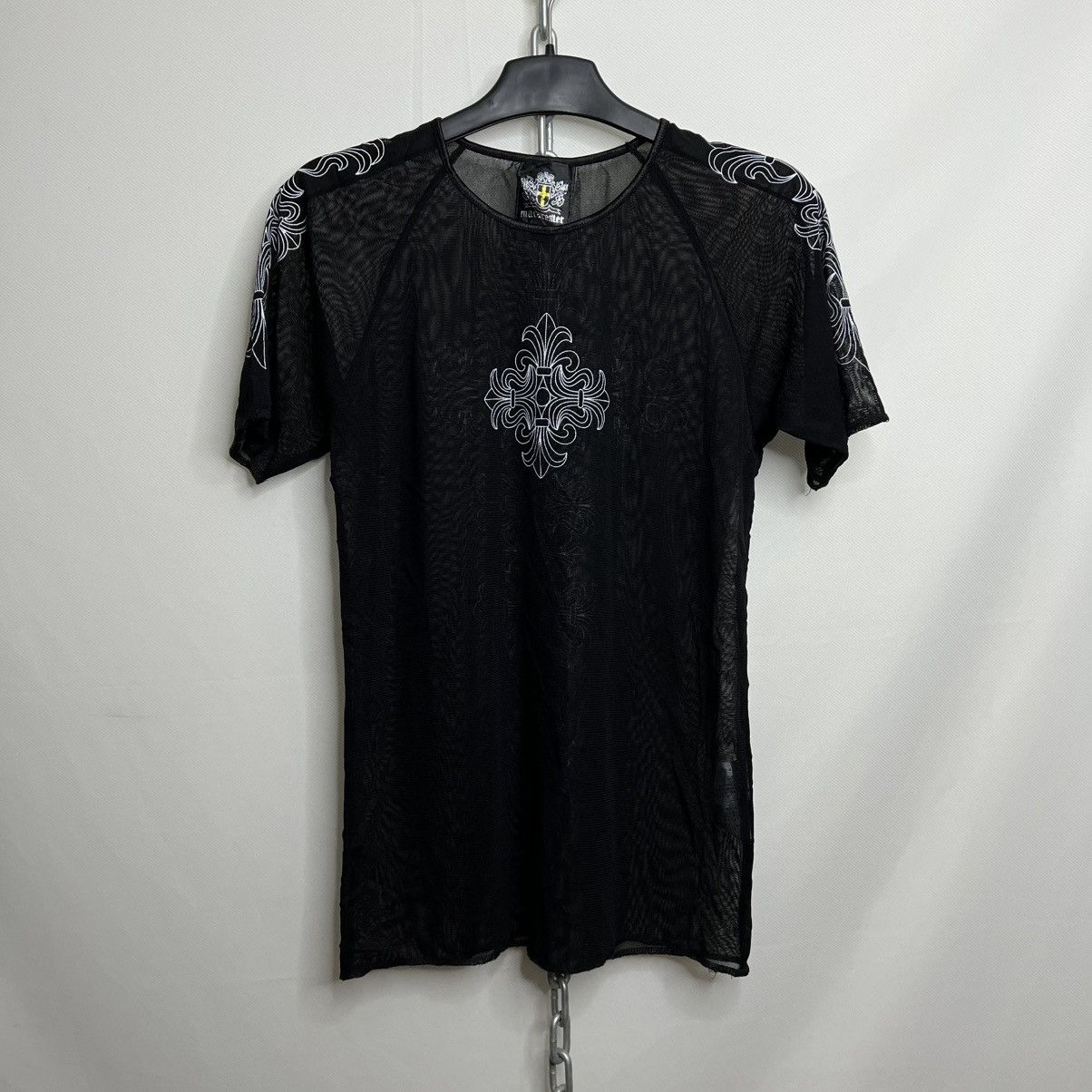 Japanese Brand MACARESTER BLACK EMBROIDERED CROSS MESH T-SHIRT Size US M / EU 48-50 / 2 - 6 Thumbnail