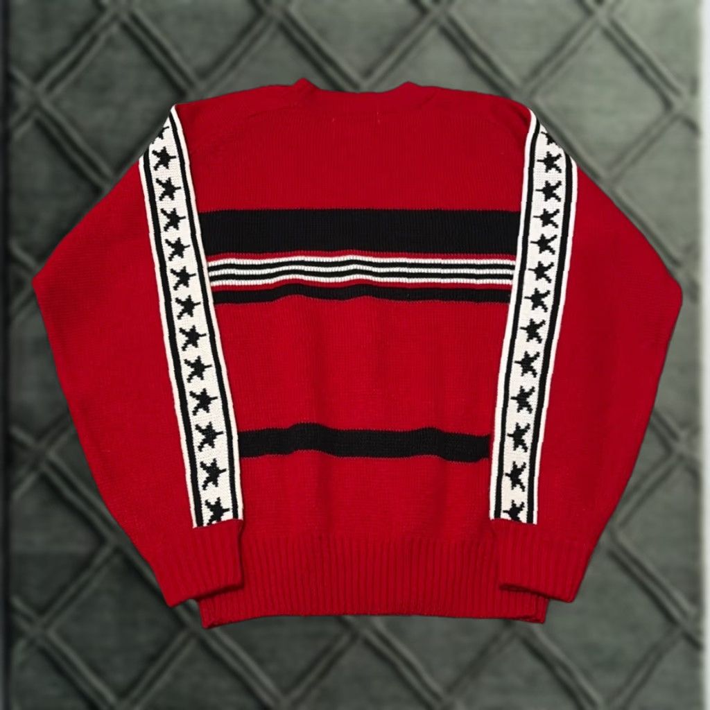 VINTAGE 80s Aquarius Embroidered Acrylic Knit Red Black White Sweater Medium Unisex Adults Mo Mo Fashion Inc Pullover Embroidered Knit