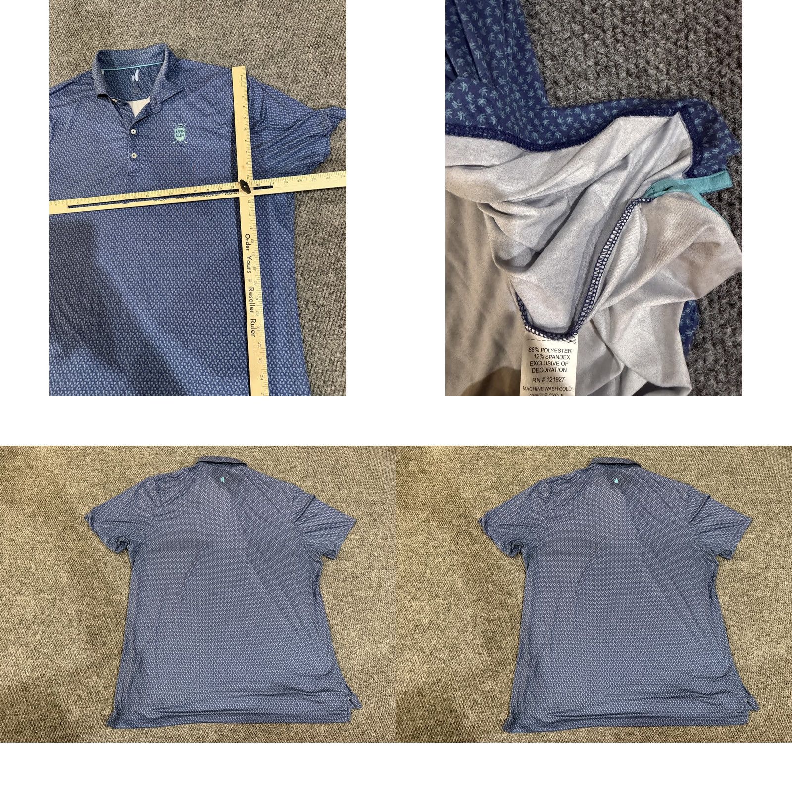 johnnie-O johnnie-O Polo Shirt Mens XL Blue Featherweight Aspen Glen Palm Print Golf Shirt Size US XL / EU 56 / 4 - 8 Thumbnail