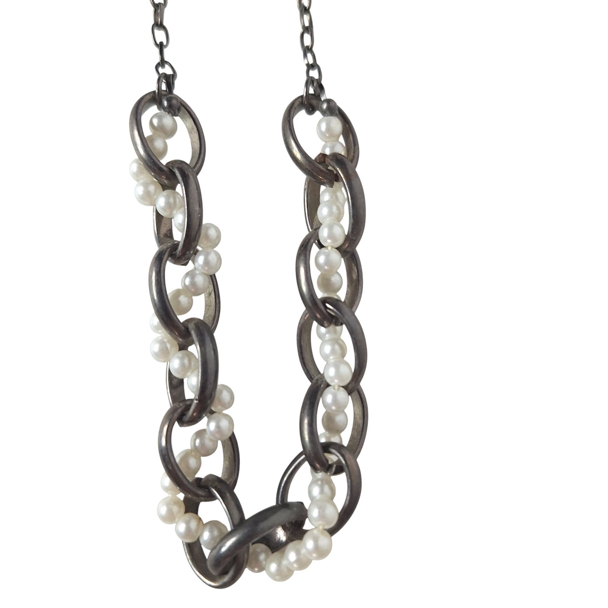 Other Silver Paperclip Chain Faux Pearl Station Necklace Coquette Size ONE SIZE - 3 Thumbnail