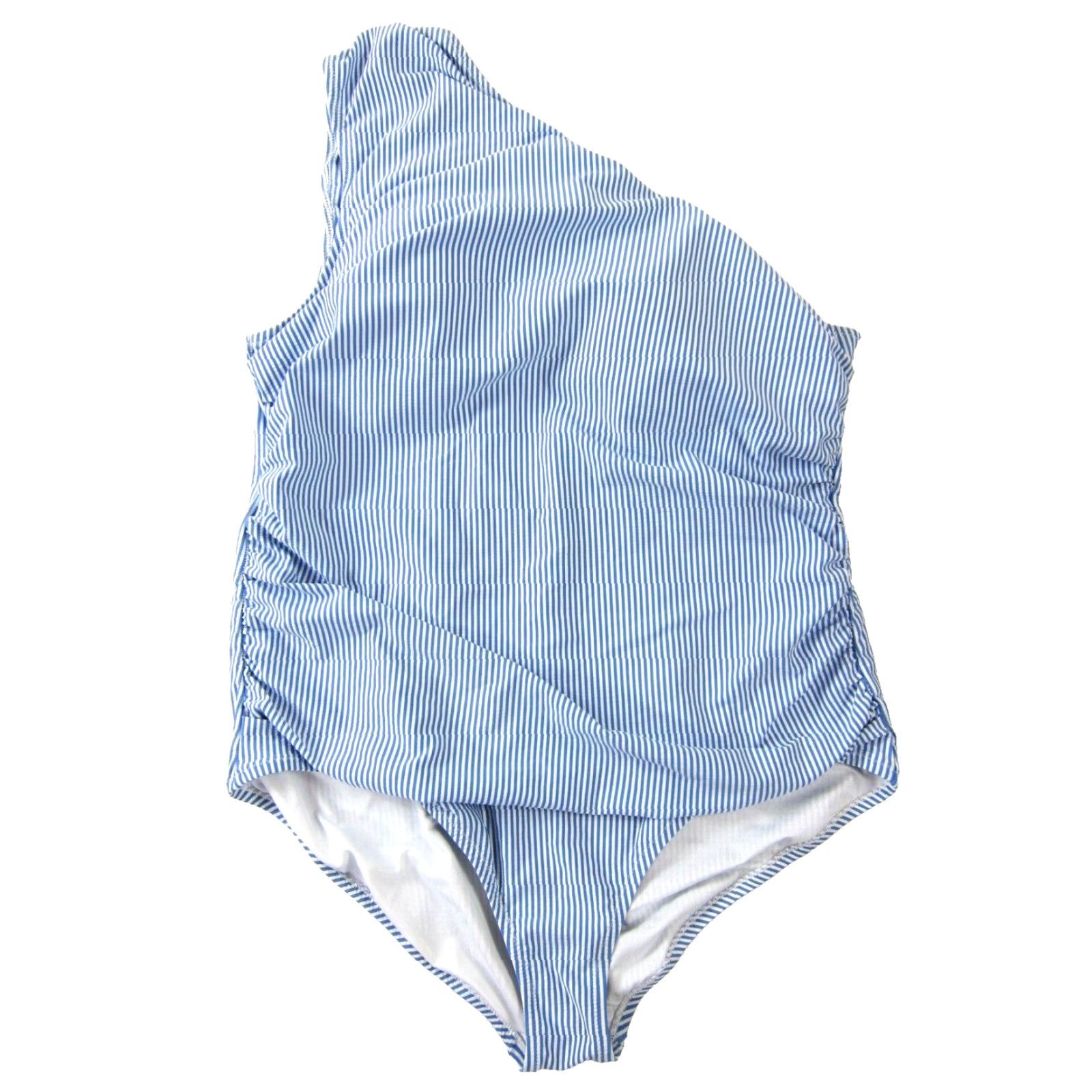 J.Crew VINTAGE J.CREW One Shoulder Built In Bra One Piece Swimsuit Women 20 Stripe Blue White 90s Womens Size ONE SIZE - 2 Thumbnail