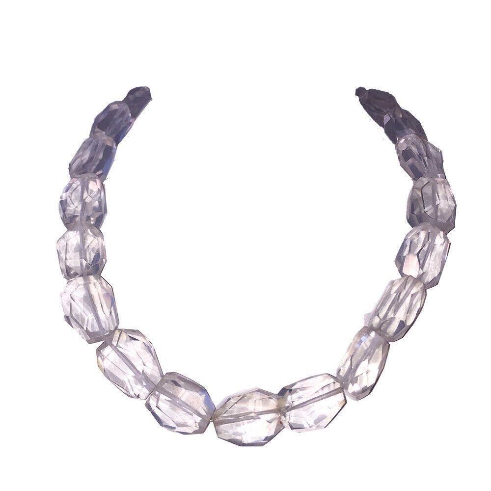 Faceted Rock Crystal Quartz Bead Necklace and Sterling Clasp