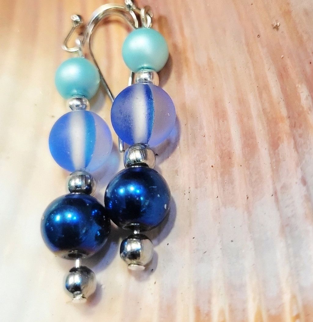 Handmade Matte Mermaid Beaded 3 Tier Drop Earrings Handcrafted Size ONE SIZE - 4 Thumbnail
