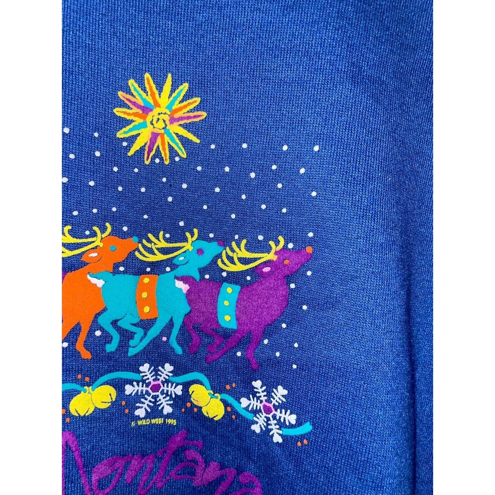 Jerzees Vintage Montana Sweatshirt Reindeer Blue Crewneck VTG 90s L Size US L / EU 52-54 / 3 - 4 Thumbnail