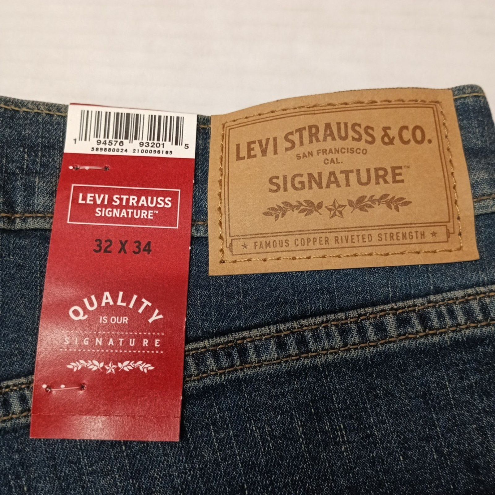 Levi's Signature By Levi Straight Jeans Mens 32x34 Blue Cotton Flex Size US 32 / EU 48 - 2 Thumbnail