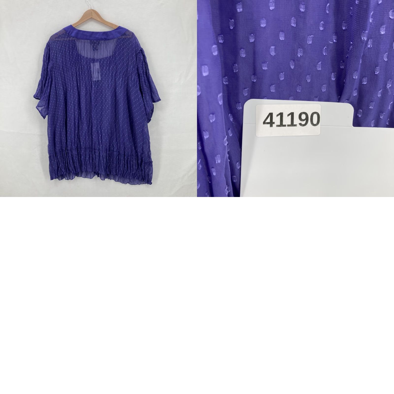 Vintage Maggie Barnes Shirt Womens 3X Purple Sheer Swiss Dot Button Front Ruffle Hem NWT Size XXL / US 16-18 / IT 52-54 - 9 Thumbnail