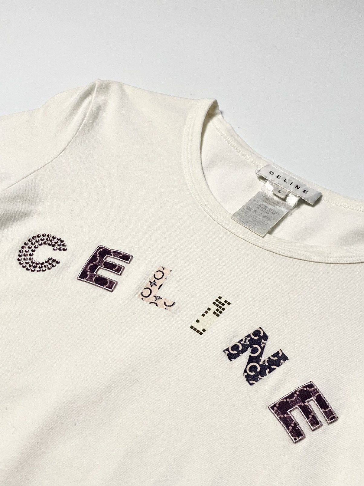 Celine CELINE - Baby Tee Embroidered Logo Size L / US 10 / IT 46 - 6 Thumbnail