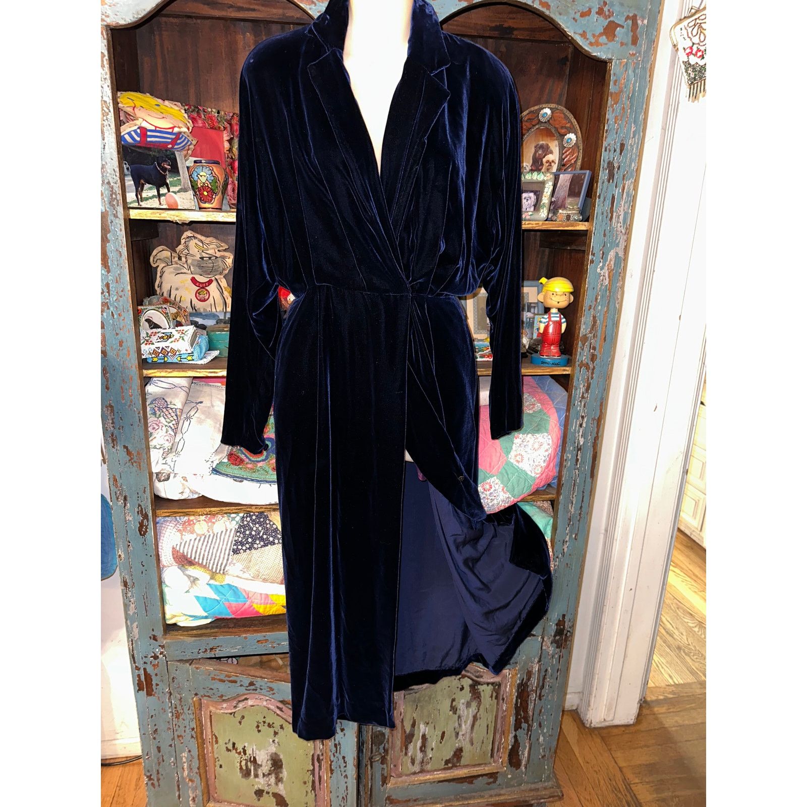 Ralph Lauren VINTAGE 80's RALPH LAUREN NAVY VELVET WRAP MIDI DRESS Size XS / US 0-2 / IT 36-38 - 3 Thumbnail