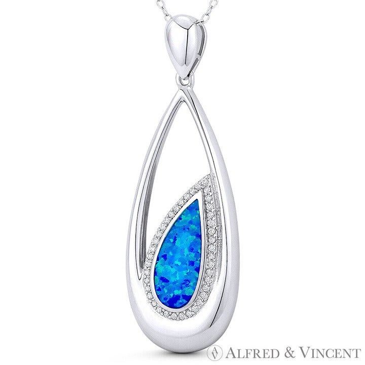 Other Long Tear-Drop Charm Created Opal & CZ Crystal Pendant Size ONE SIZE - 1 Preview