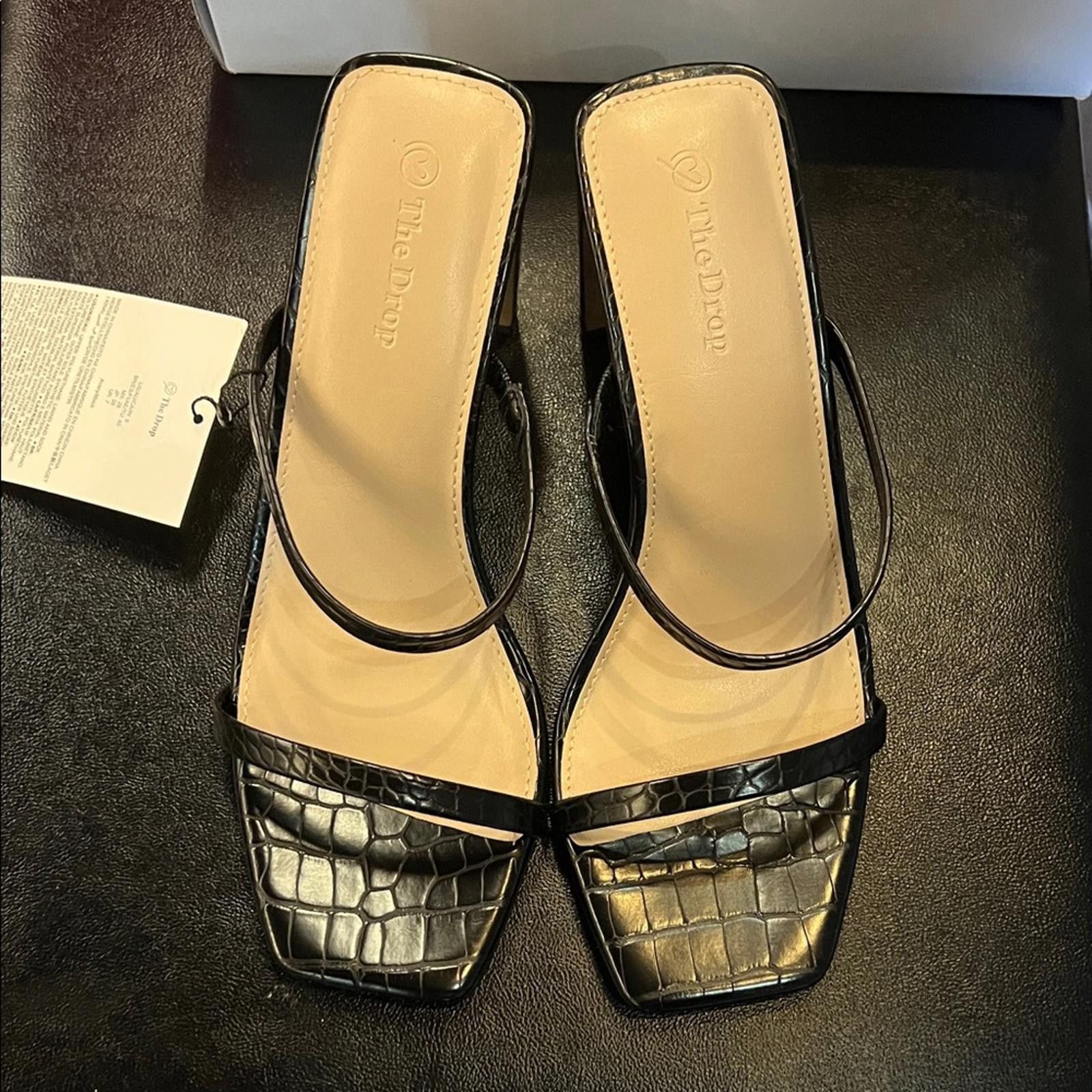 Other The Drop Black and Silver Croc-Embossed Heels Size US 9 / IT 39 - 3 Thumbnail