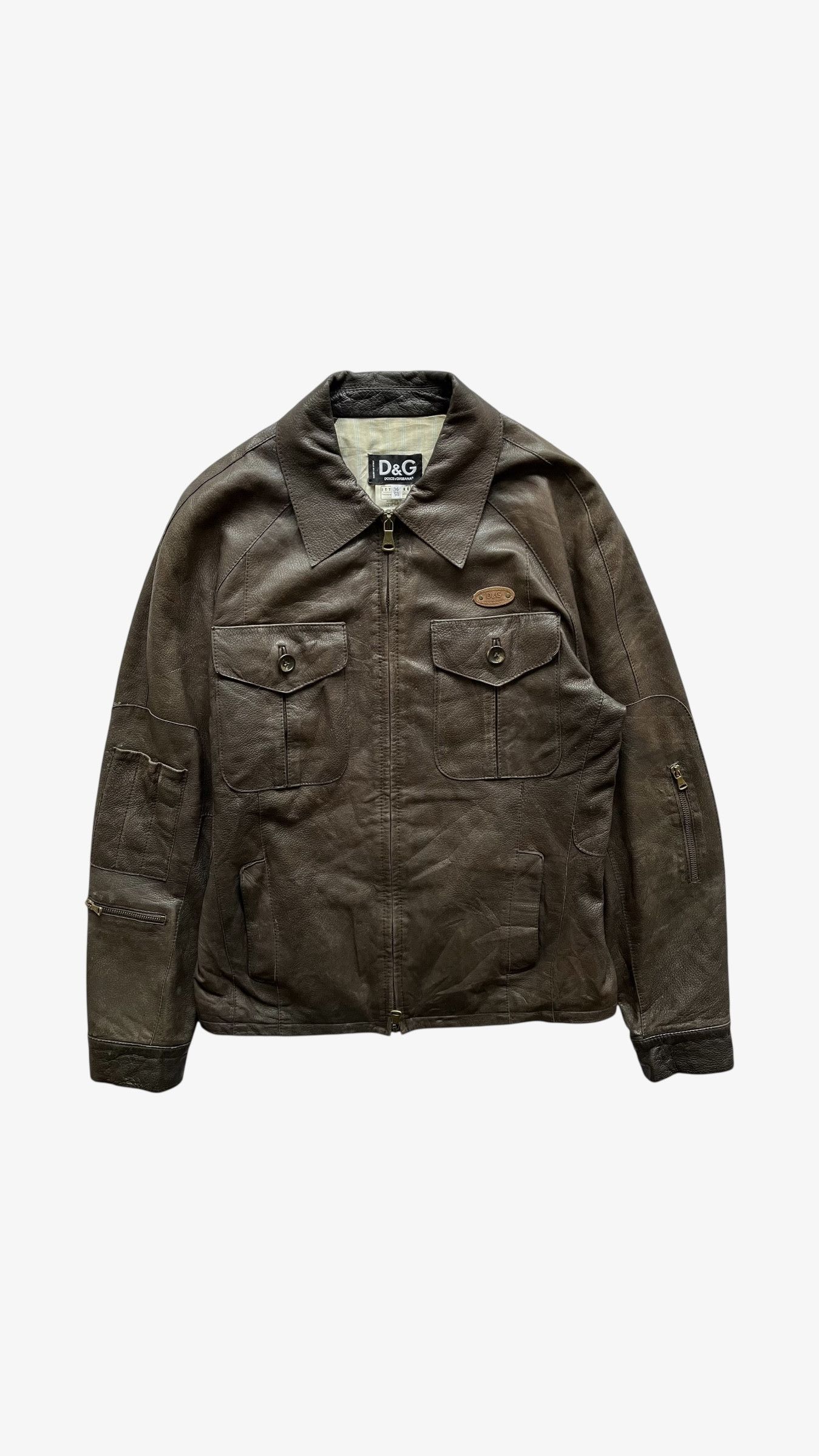 Dolce & Gabbana ミリタリージャケット Vintage 90s Men's Dolce & Gabbana Brown Leather Pilot Jacket